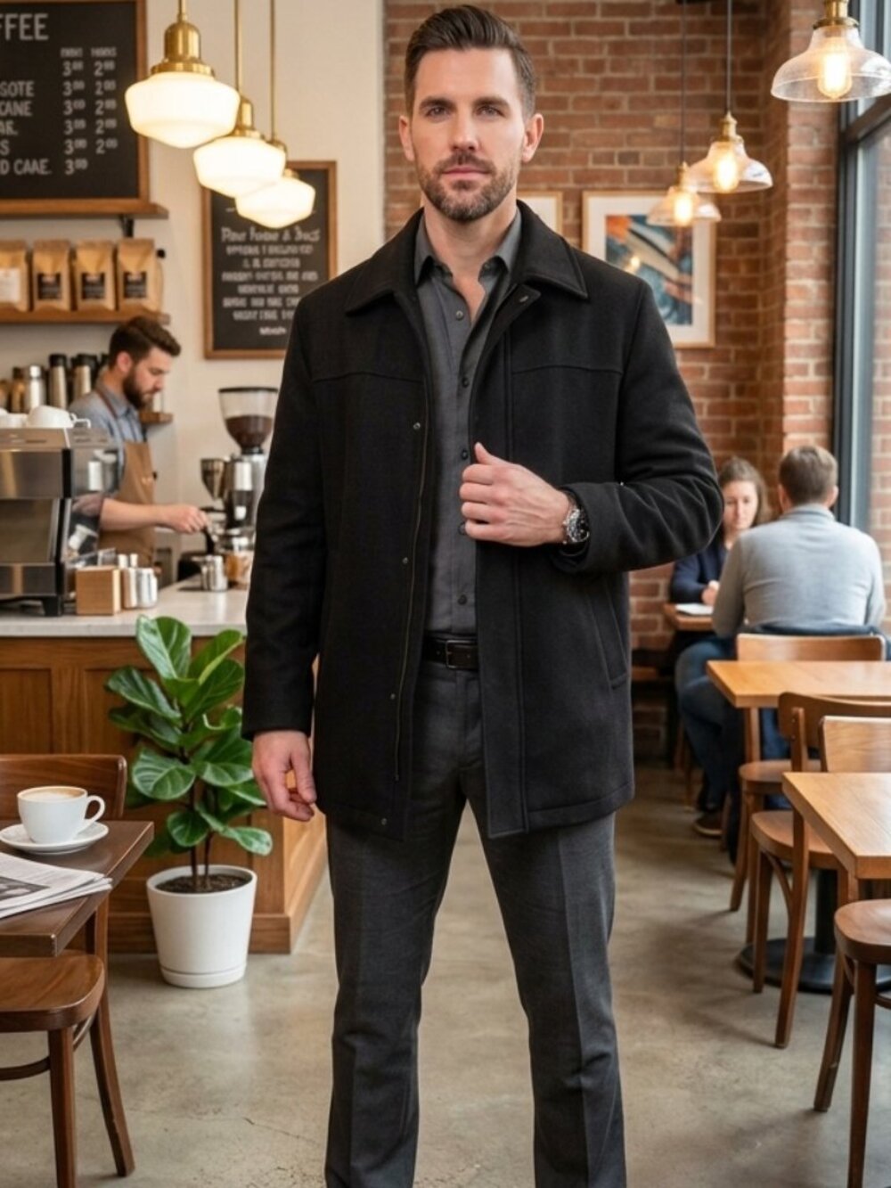 Alfani Charcoal Grey Men's Wool-Blend Pea Coat - Picture 1 of 9